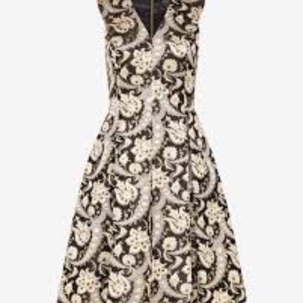 Women’s Black and Cream Paisley Fit-and-Flare Dress